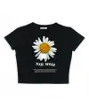 Daisy Baskılı Siyah Crop