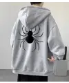 Dangerous Spider Ön-Arka Baskılı Oversize Fermuarlı Siyah Unisex Kapüşonlu Hırka