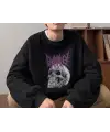 Deathless Skull Baskılı Siyah Unisex Oversize Bisiklet Yaka Sweatshirt