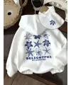 Delightful Baskılı Beyaz Kapşonlu Sweatshirt  Hoodie