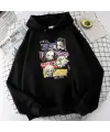 Demon Slayer Squad Baskılı Siyah Unisex Oversize Kapüşonlu Sweatshirt