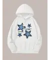 Denim Star Baskılı Kapşonlu Beyaz Sweatshirt