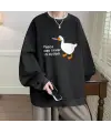 Duck Peace Baskılı Siyah Unisex Oversize Bisiklet Yaka Sweatshirt