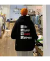 Eat Sleep Anime Repeat Sırt Baskılı Siyah Unisex Oversize Kapüşonlu Sweatshirt