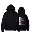 Eat Sleep Anime Repeat Sırt Baskılı Siyah Unisex Oversize Kapüşonlu Sweatshirt
