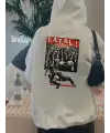 F.A.T.A.L Baskılı Beyaz Kapşonlu Sweatshirt
