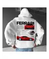 Ferrari Baskılı Beyaz Kapşonlu Sweatshirt