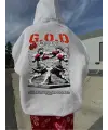 G.O.D Baskılı Beyaz Kapşonlu Sweatshirt