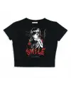 Gothic Girl Smile Baskılı Siyah Crop