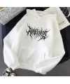 Gothic Graffiti Oversize Unisex Beyaz Kapşonlu Hoodie Sweatshirt