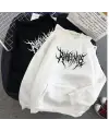Gothic Graffiti Oversize Unisex Beyaz Kapşonlu Hoodie Sweatshirt