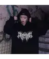 Gothic Graphic Baskılı Siyah Unisex Oversize Kapüşonlu Sweatshirt