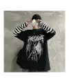 Gothic Harajuku Fashion Winged Skeleton Oversize Unisex Uzun Kollu  T-Shirt