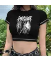 Gothic Harajuku Fashion Winged Skeleton Yarım Kadın T-Shirt