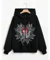 Gothic Heart Baskılı Oversize Fermuarlı Siyah Unisex Kapüşonlu Hırka