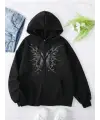 Gothic Heart Baskılı Oversize Fermuarlı Siyah Unisex Kapüşonlu Hırka
