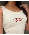 Gothic Heart Nakışlı Beyaz Halter Yaka Kaşkorse Crop Top