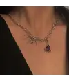 Gothic Spider Ve Taşlı  Gümüş Renk Kolye