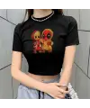 Groot & Deadpool Baskılı Siyah Crop