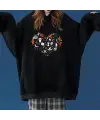 Halloween Heart Baskılı Siyah Unisex Oversize Kapüşonlu Sweatshirt