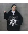 Harajuku Angel Skeleton Fermuarlı Kapşonlu Kalın Hırka