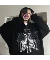 Harajuku Angel Skeleton Fermuarlı Kapşonlu Kalın Hırka