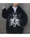 Harajuku Angel Skeleton Fermuarlı Kapşonlu Kalın Hırka