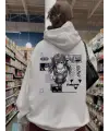 Harajuku Anime Girl Baskılı Beyaz Kapşonlu Sweatshirt