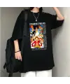 Harajuku Anime One Piece Strawhat Siyah Oversize T-Shirt