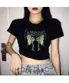 Harajuku Gothic Retro Butterfly Siyah Crop