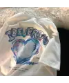 Heart Baskılı Beyaz Unisex Oversize T-Shirt