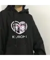 Heart Kuromi Baskılı Siyah Kapüşonlu Sweatshirt