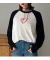 Heart Reglan Uzun Kollu Beyaz T-Shirt
