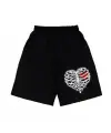Heart Rib Baskılı Siyah Unisex Penye Şort