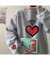 Heart Signal Baskılı Gri Unisex Oversize Bisiklet Yaka Sweatshirt