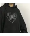 Heart Web Baskılı Siyah Unisex Oversize Kapüşonlu Sweatshirt