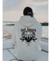 Hell Hound Baskılı Beyaz Kapşonlu Sweatshirt