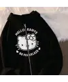 Hello Kanye Be Fearless Baskılı Oversize Fermuarlı Siyah Unisex Kapüşonlu Hırka