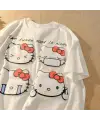 Hello Kitty Baskılı Beyaz Unisex Oversize T-Shirt