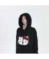 Hello Kitty Head Baskı Oversize Fermuarlı Siyah Unisex Kapüşonlu Hırka