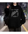 Hippotenuse Baskılı Siyah Unisex Oversize Kapüşonlu Sweatshirt