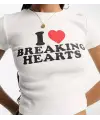 I Love Breaking Hearts Baskılı Beyaz Crop