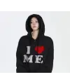 I Love Me Baskılı Oversize Fermuarlı Siyah Unisex Kapüşonlu Hırka