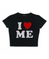 I Love Me Baskılı Siyah Crop
