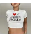 I Love My Attitude Baskılı Beyaz Crop