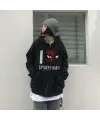 I Love Spider-Man Baskılı Oversize Fermuarlı Siyah Unisex Kapüşonlu Hırka