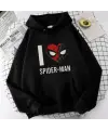 I Love Spider-Man Baskılı Siyah Unisex Oversize Kapüşonlu Sweatshirt