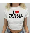 I Love To Make Boys Cry Baskılı Siyah Crop