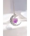 İhtişamlı Doğal Taş Amestistli Moon Hediyelik Kolye