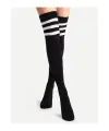 İthal Özel Seri Womens Extra Long Siyah Striped Diz Üstü Çorap